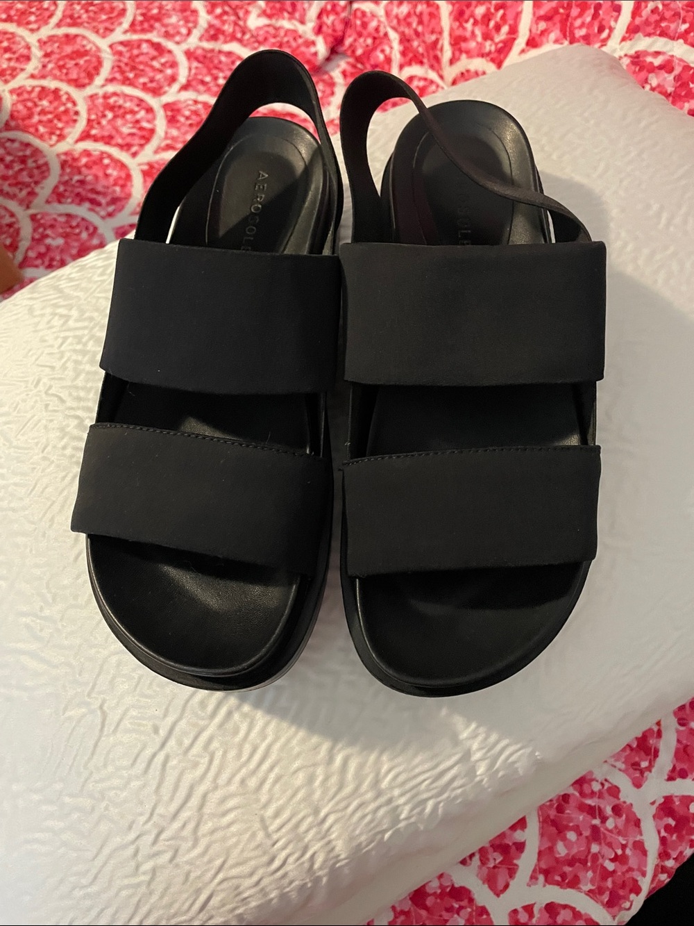 AEROSOLES Black Dual-Strap Slingback Sandals